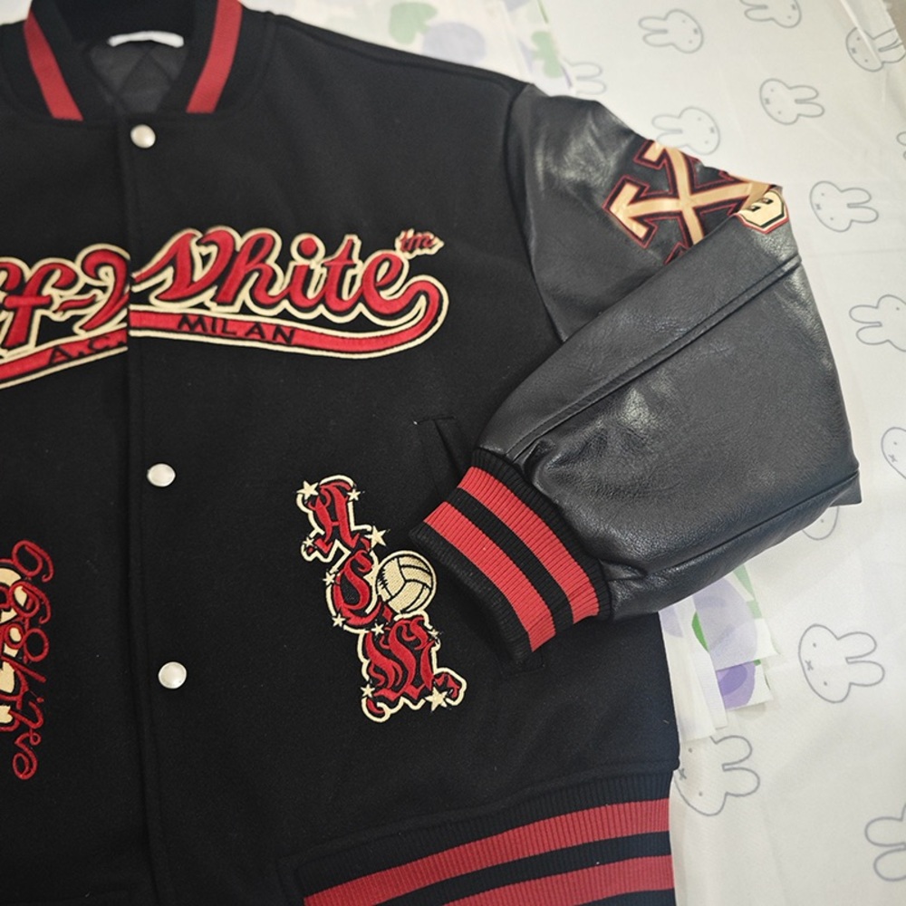 Off-White Wool And Leather Baseball Jacket - image 5